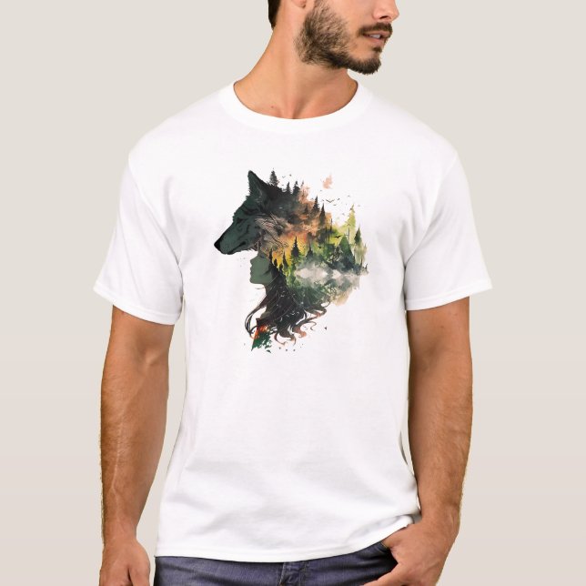 T-shirt loup et fille indienne (Devant)