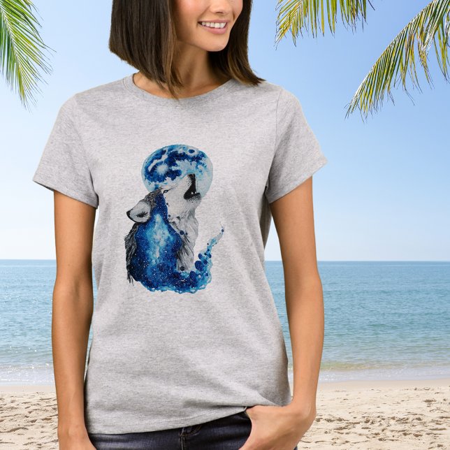 T-shirt Loup et Lune à l'aquarelle (Créateur téléchargé)