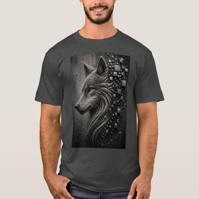 T-shirt Loup Éternel | Loup Abstrait en Micro Mosaïque 3D (Devant)