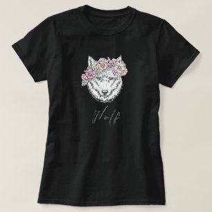 T-shirt Loup foncé Vintage rose jaune Fleur florale