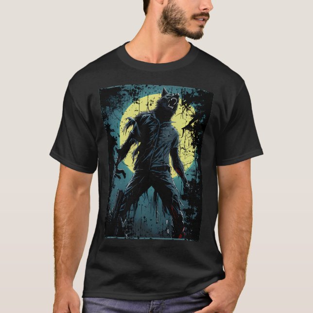 T-shirt loup-garou de nuit fouettant le loup (Devant)