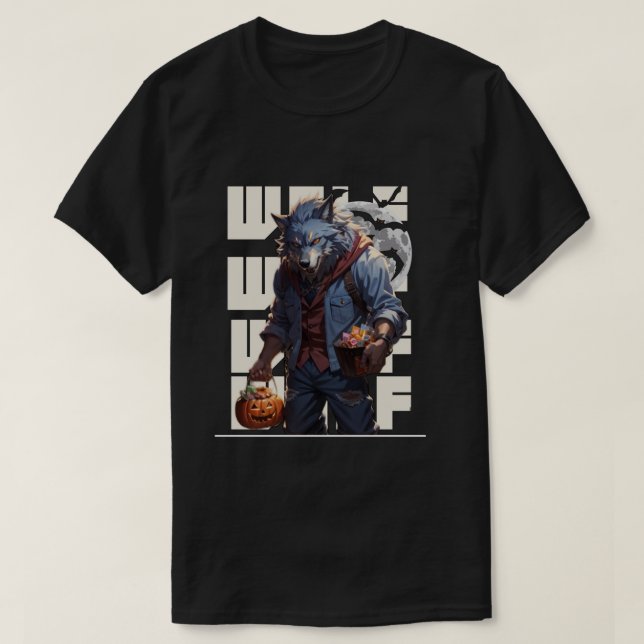 T-shirt Loup-garou d'Halloween tenant le citrouille avec d (Design devant)