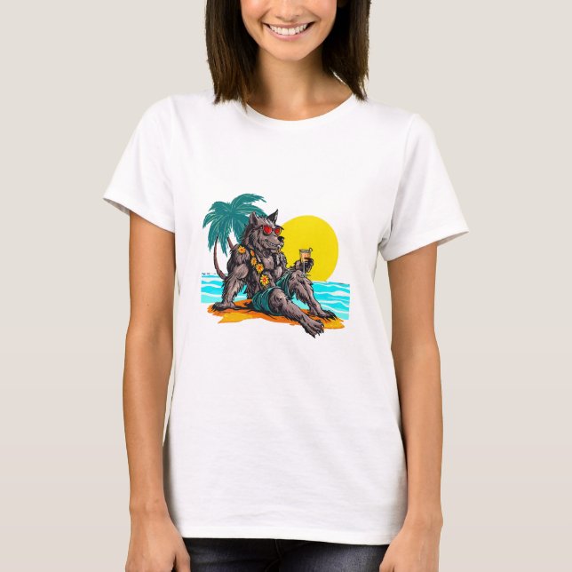 T-shirt loup-garou en vacances (Devant)