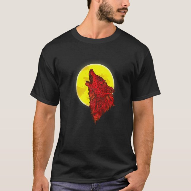 T-shirt Loup-garou sauvage Loup rouge en colère sous la Pl (Devant)