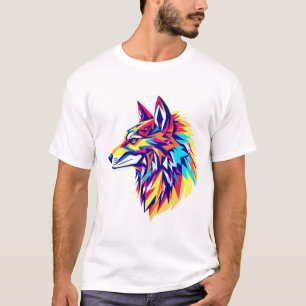 T-Shirt Loup Géométrique Coloré