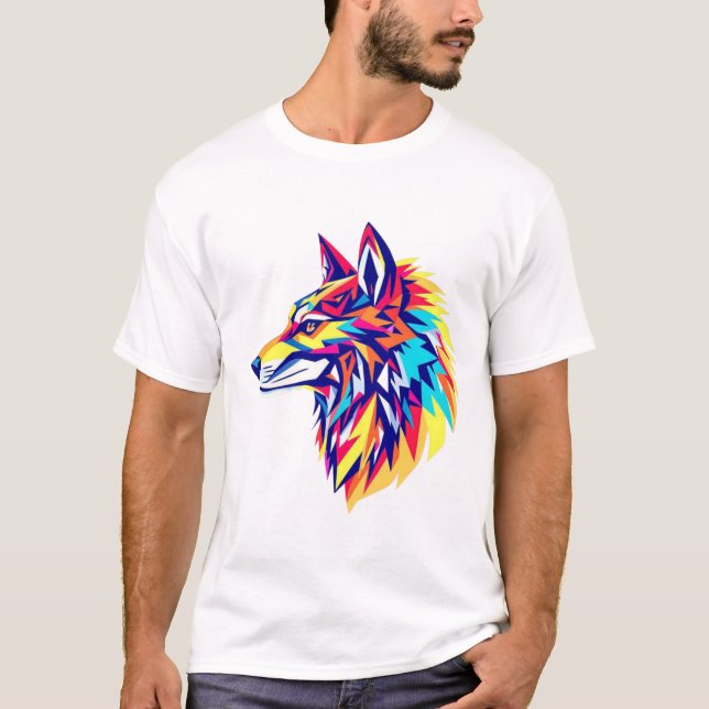 T-Shirt Loup Géométrique Coloré (Devant)