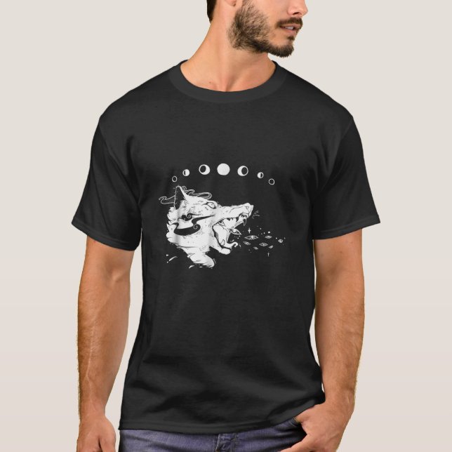 T-shirt Loup Goth Avec Phases Lune, Sorcière (Devant)