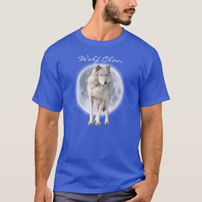 T-shirt Loup gris blanc et Pleine lune WOLF CLAN Art de la (Devant)