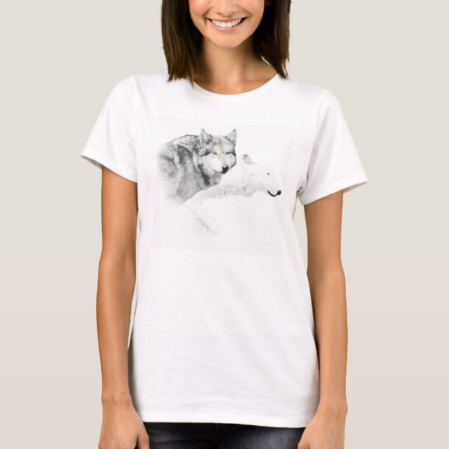 T-shirt loup gris et loup blanc (Devant)