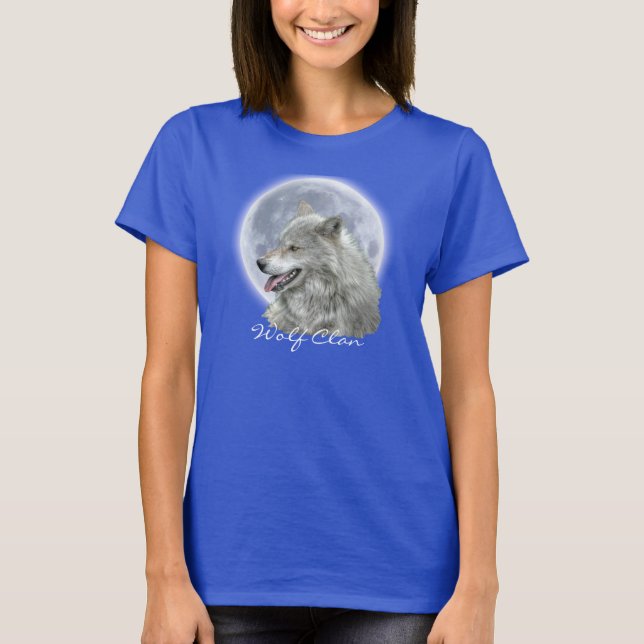 T-shirt Loup gris et Pleine lune WOLF CLAN Wildlife Art (Devant)