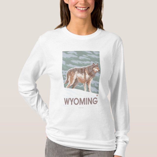 T-shirt Loup gris StandingWyoming (Devant)