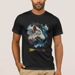 T-shirt *~* Loup gris Totem bleu peinture Boho