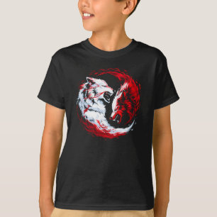 T-shirt Loup Guerrier Cosmique Rouge Blanc