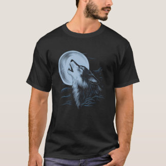 T-shirt Loup hurlant à la lune faune animal hurlement desi