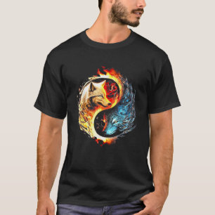 T-shirt Loup hurlant à la lune Loup Yin Yang Animaux Wol