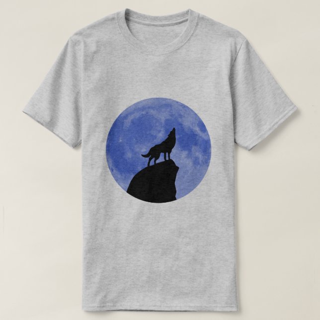 T-shirt Loup hurlant à une Lune bleue (Design devant)
