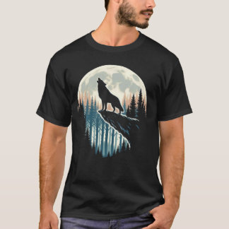 T-shirt Loup hurlant de la nature lunaire Montagnes Extéri