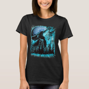 T-shirt Loup hurlant Forêt de pins Lune Frais