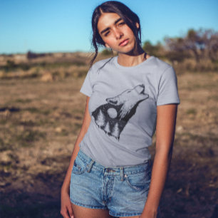 T-shirt Loup hurlant pleine lune forêt silhouette