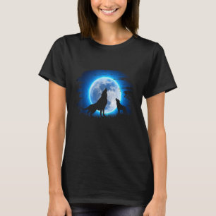 T-shirt Loup hurlant rétro sous un ciel au clair de lune C