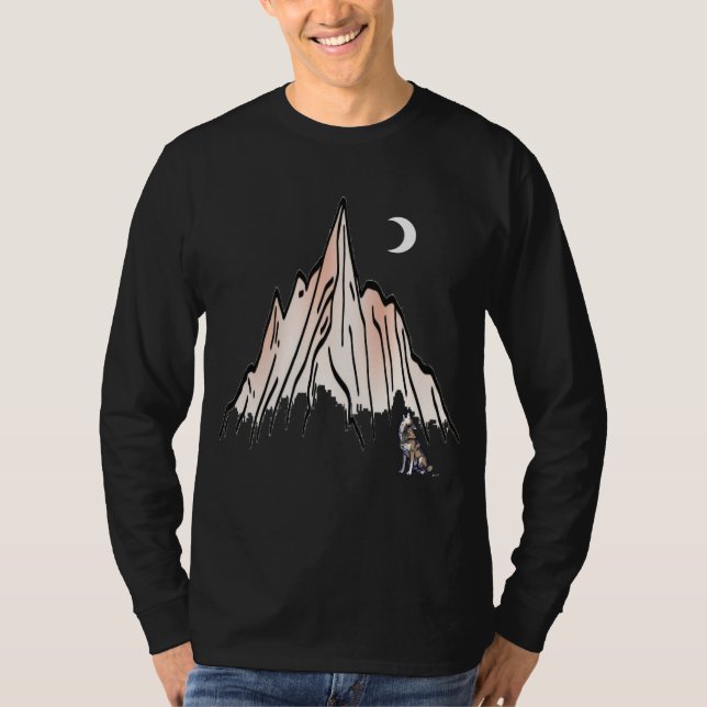 T-shirt Loup hurlant sous le mont Crescent Moon - Moderne (Devant)
