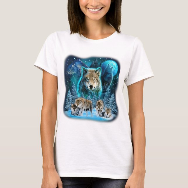 T-shirt Loup hurlant Sur La Lune Loups Animaux sauvages Lo (Devant)