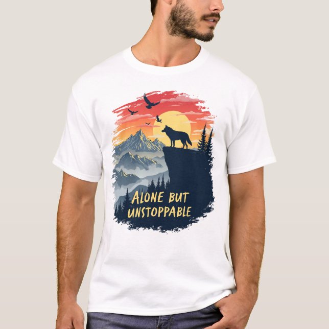 T-shirt Loup hurlant Sur La Lune, Seul Mais Inarrêtable (Devant)