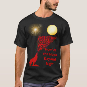 T-shirt loup hurlant sur un croquis de lune