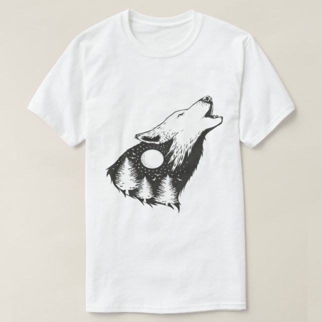 T-Shirt Loup Hurleur de la Lune (Design devant)