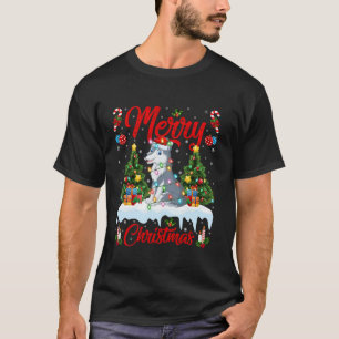 T-shirt Loup Joyeux sapin de Noël Éclairage Père Noël Loup