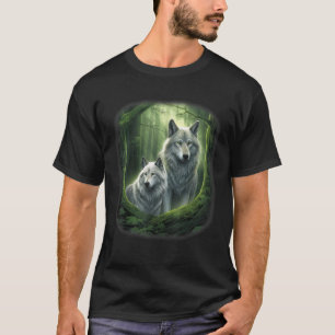T-shirt Loup Loups dans la forêt par la nuit lune fantaisi