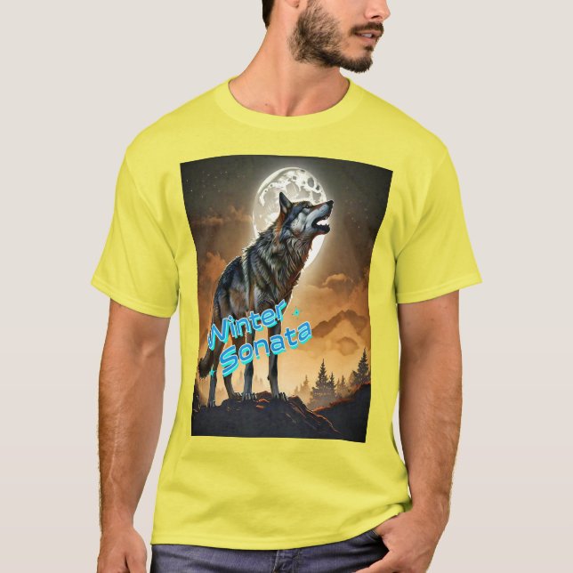 T-shirt Loup majestueux hurlant à la lune - Sonate d'hiver (Devant)