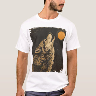 T-shirt Loup majestueux hurlant sur la lune