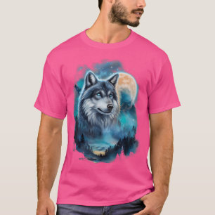 T-shirt Loup majestueux sous ciel de forêt illuminée