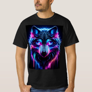 T-shirt Loup Néon Yeux Brûlants Animal Futuriste Cyberpunk