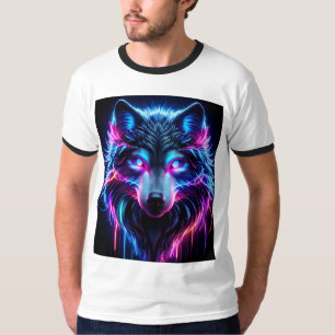 T-shirt Loup Néon Yeux Lumineux Animal Futuriste Cyberpunk
