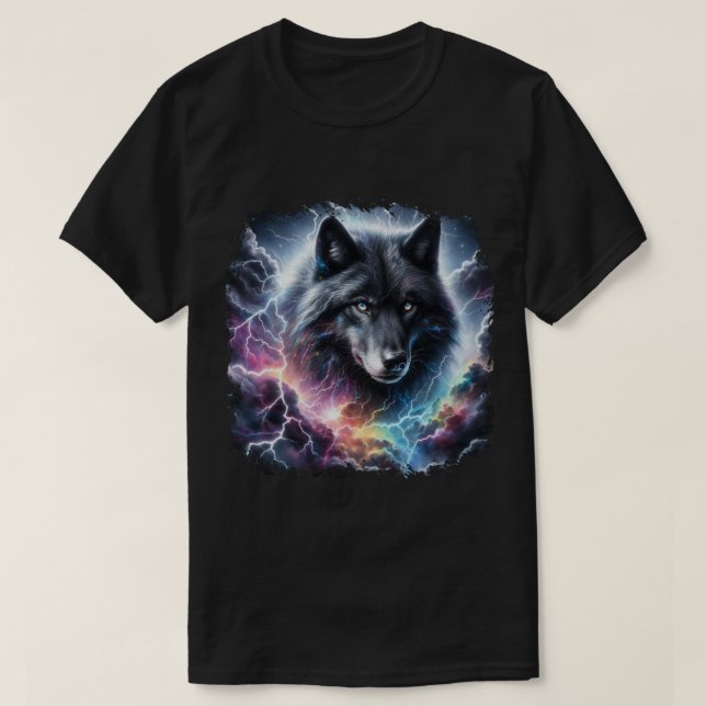 T-shirt Loup noir avec éclair  (Design devant)