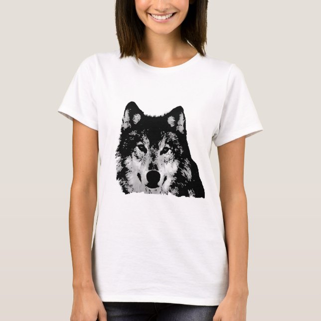 T-shirt Loup noir et blanc (Devant)