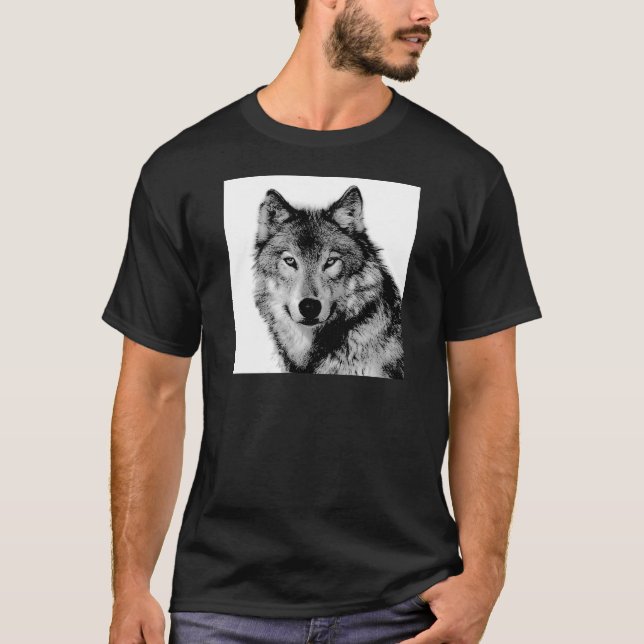 T-shirt Loup noir et blanc (Devant)