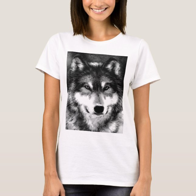 T-shirt Loup noir et blanc (Devant)
