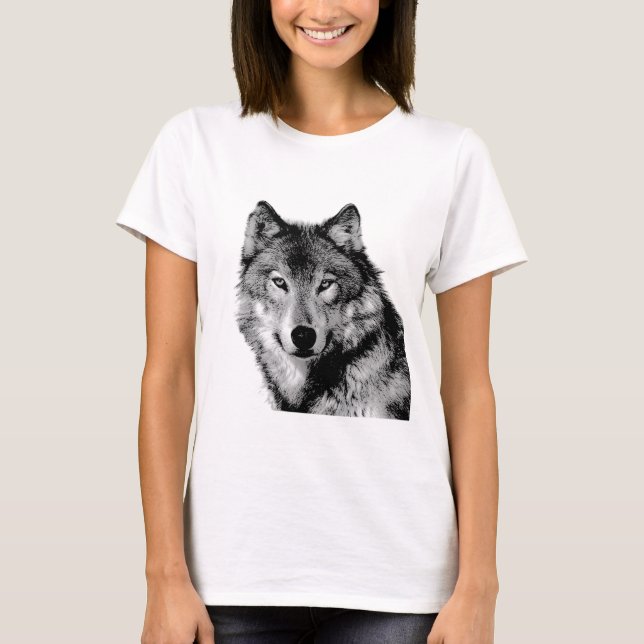 T-shirt Loup noir et blanc (Devant)
