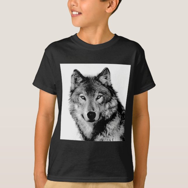 T-shirt Loup noir et blanc (Devant)