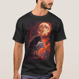 T-shirt Loup noir et loup blanc dans le royaume de la Lune