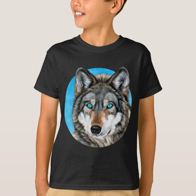 T-shirt Loup peint (yeux bleus) (Devant)