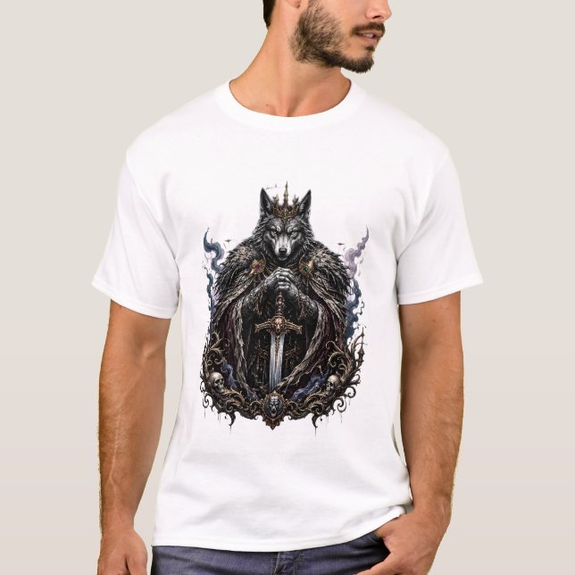 T-shirt Loup Roi Dark Fantasy Graphique Gothique (Devant)