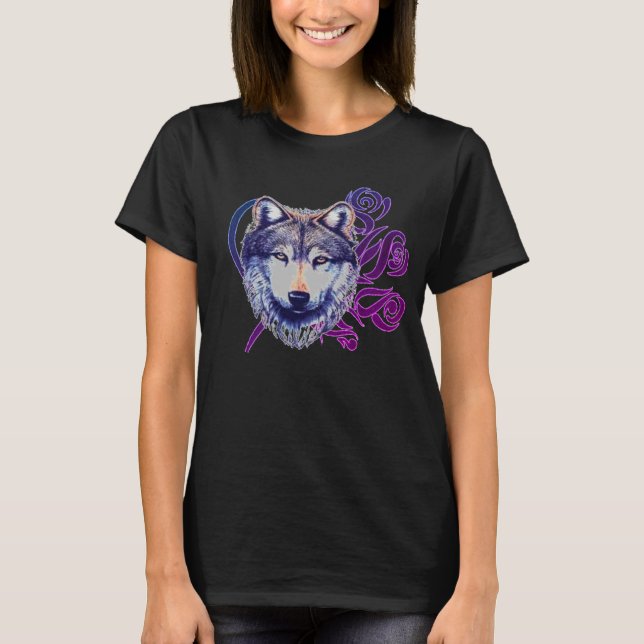 T-shirt Loup Rose tribal (Devant)