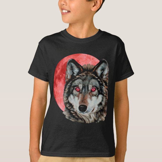 T-shirt Loup rouge de lune (Devant)