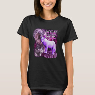 T-shirt Loup Sauvage Sur Lune Galaxy Drôle Trois Loups L
