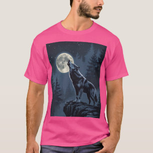 T-shirt Loup solitaire hurlant à la lune Art de la forêt n