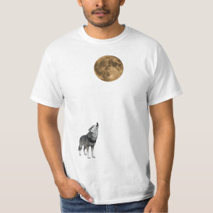 T-shirt Loup solitaire hurlant à la pleine lune dorée Art